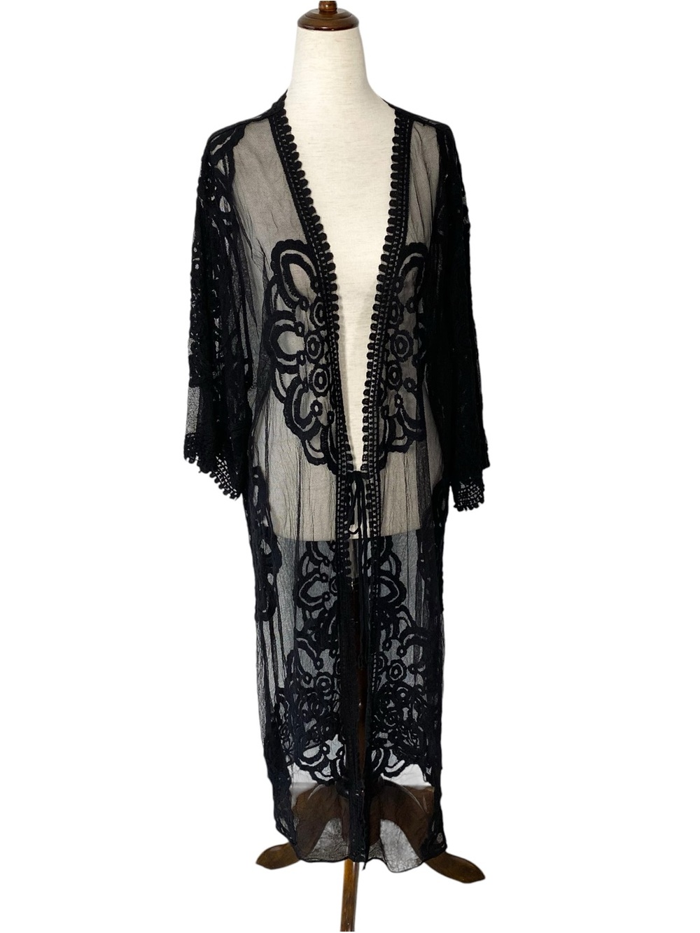 REBELLION AGAIN Embroidered Lace Kimono Duster Top - Picture 2 of 6